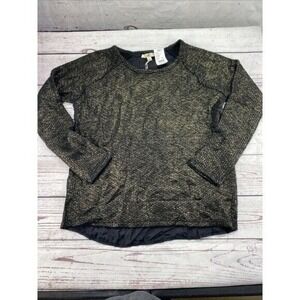 UA LOS ANGELES Black Gold Metallic Knit Long Sleeve Top Shirt Size L